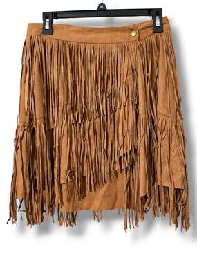 Blue B collection size medium faux suede fringe skirt western boho concert